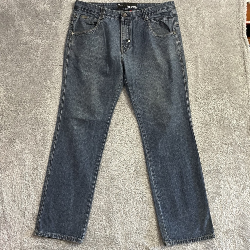 Mecca Jeans Mens 38x34 Slim Fit Straight Leg Dark Wash Blue Denim Studded Pocket